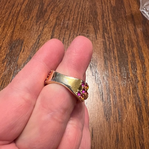 Kurt Geiger Triple Rainbow Ring with Multicolor Gemstones Size 9 - Picture 6 of 7